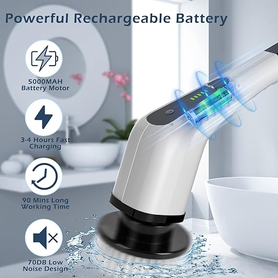 Electric Spin Scrubber with 8 Brush Heads, Adjustable Handle & Speeds